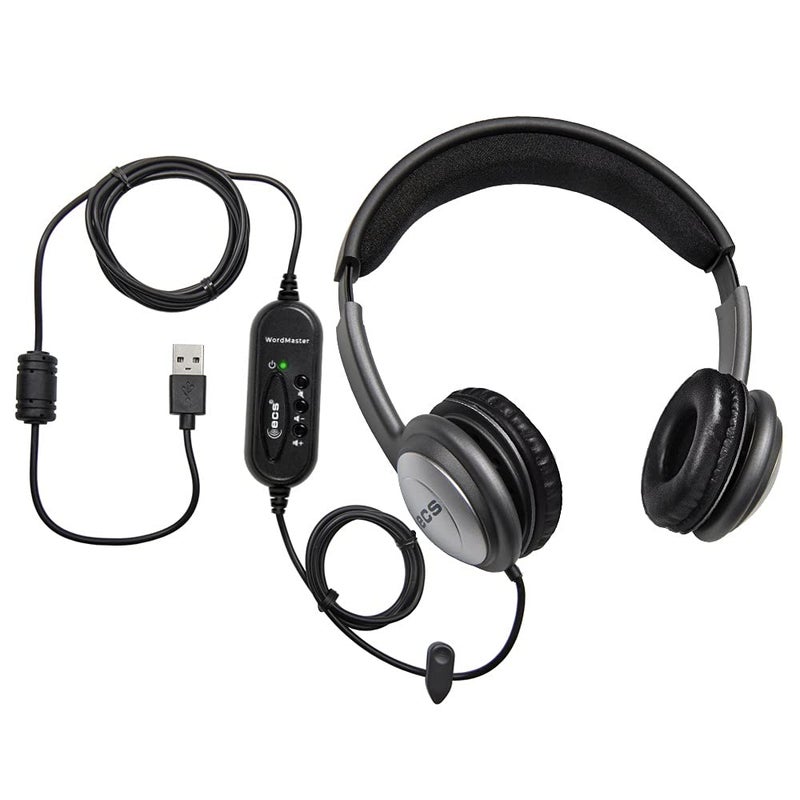 ECS WordSlinger Over Head USB Transcription Headset, Medical Transcriber Equipment Earphones with Leatherette Cushioning, Transcribing Headphones with Volume Control - Image 1